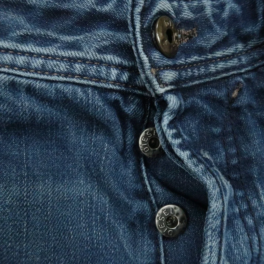 Diesel Jeans Mens 32x32 Blue New Fanker Slim Bootcut 5 Pocket Distressed *
